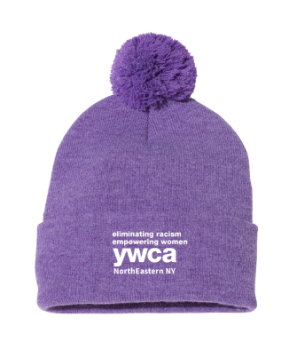 YWCA Knit Pom Pom Hat - Heather Purple